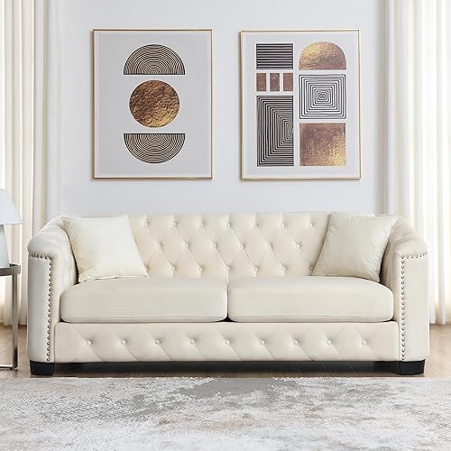 Miniatura 3 de mikibama Juego de sofá de terciopelo Chesterfield de lujo de 2 piezas para sala de estar, muebles de decoración moderna, sofá seccional, 3 plazas y