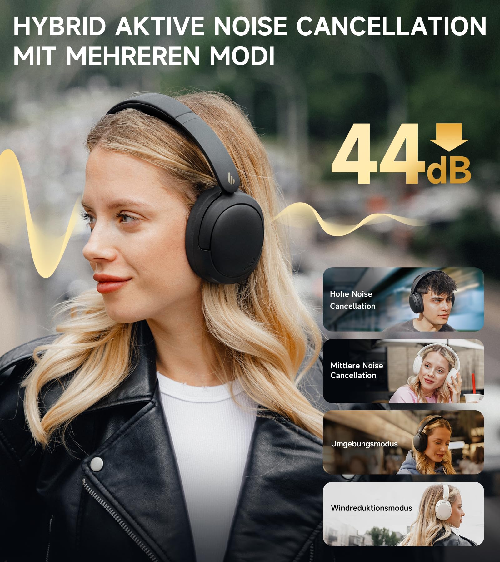 Edifier W800BT Pro Hybrid ANC Kopfhörer, Hi-Res Audio, 45Std. AKKU, Schnelles Aufladen, Faltbar, Kabellose Over-Ear Bluetooth 5.4 Kopfhörer - Schwarz