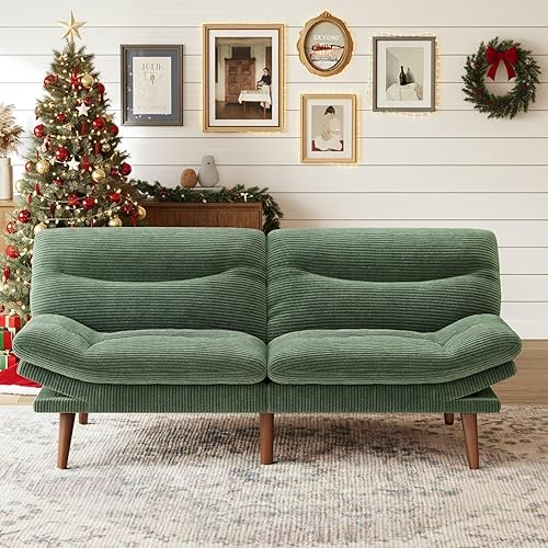 Marsail Futon Couch with Adjustable Backrest & Armrests, Corduroy Loveseat,