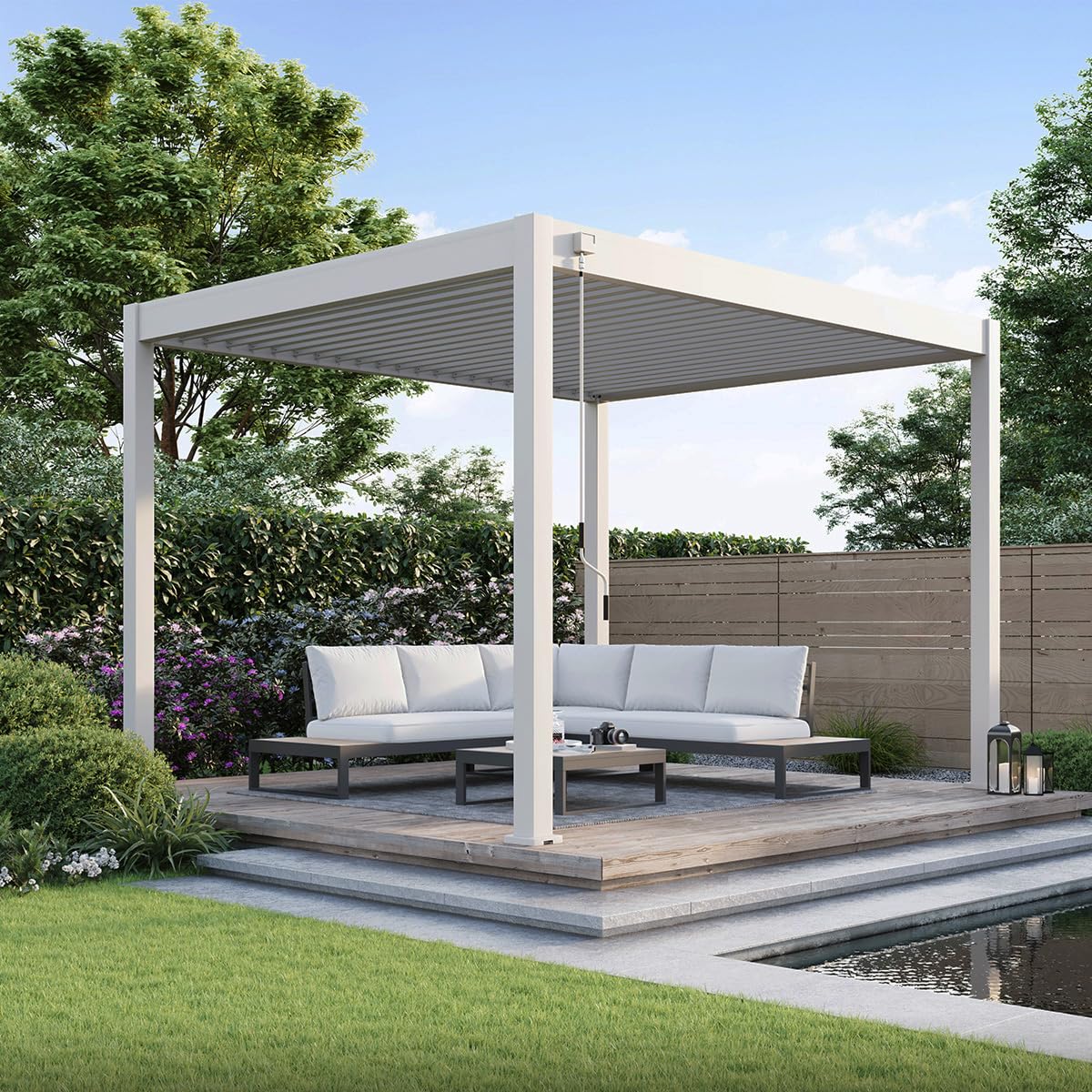 Weide Classic Pergola freistehend mit verstellbarem Lamellendach | Witterungsbeständiger Pavillon für Garten & Terrasse mit Handkurbel und integriertem Wasserablauf