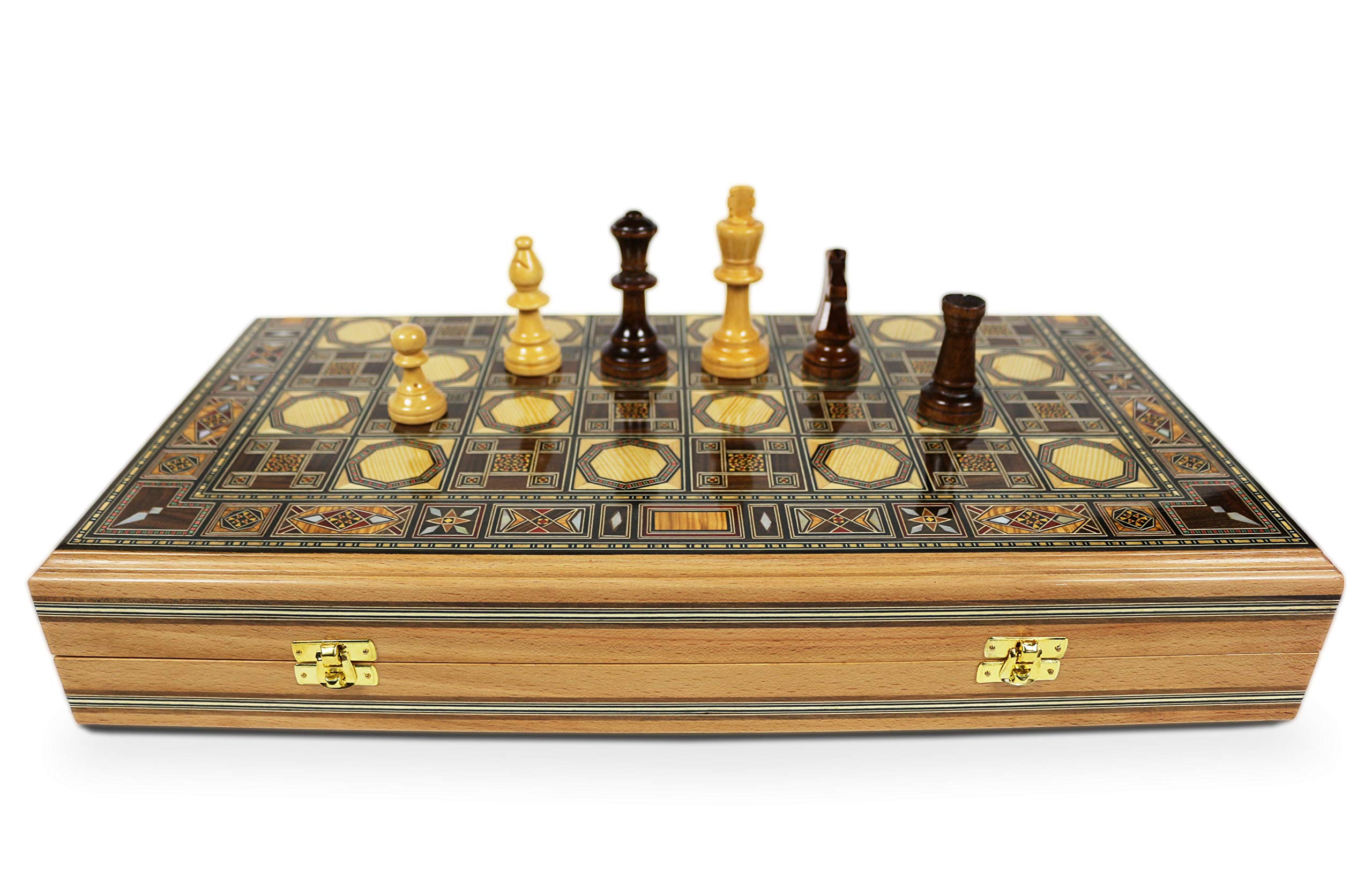 Elessar Nuovo 50 x 50 cm, l'originale legno Backgammon Tavla/Gioco di scacchi/DAMA Board BK 520F con 30 pietre di backgammon in legno, con personaggi KH 97 mm di scacchi