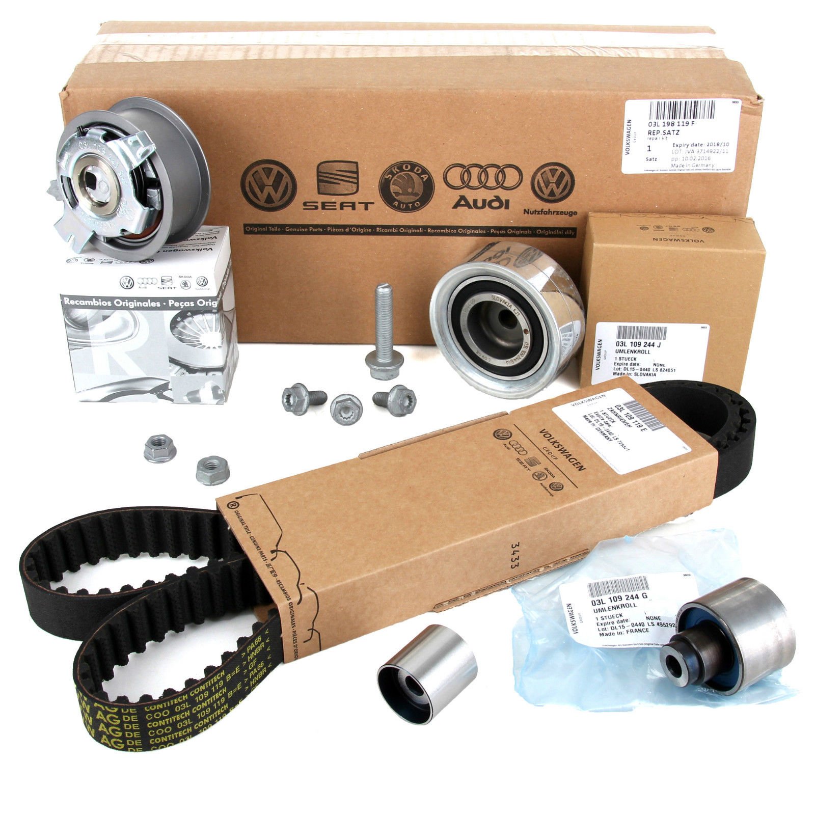 Recambios Originales VOLKSWAGEN Kit Distribución (Juego de correas dentadas 160x25mm) para motores 1.6TDi, 2.0TDi