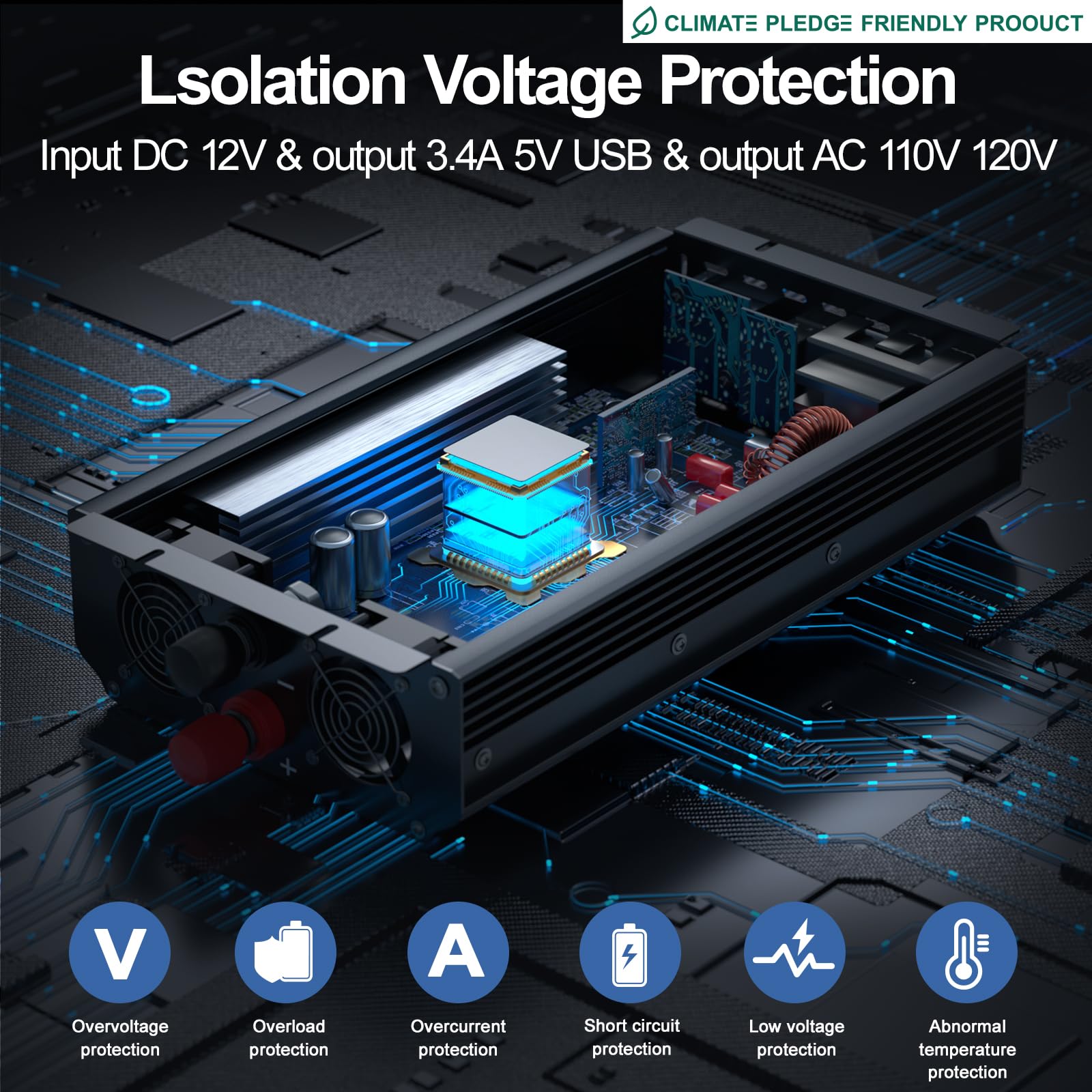 3000 W przetwornica mocy, maksymalna moc 6000 W, 12 V DC na AC 110 V120 V, pilot zdalnego sterowania z wyjściami 2 AC i portem USB 2.4, wyświetlacz LCD do konwertera energii, aktywności na