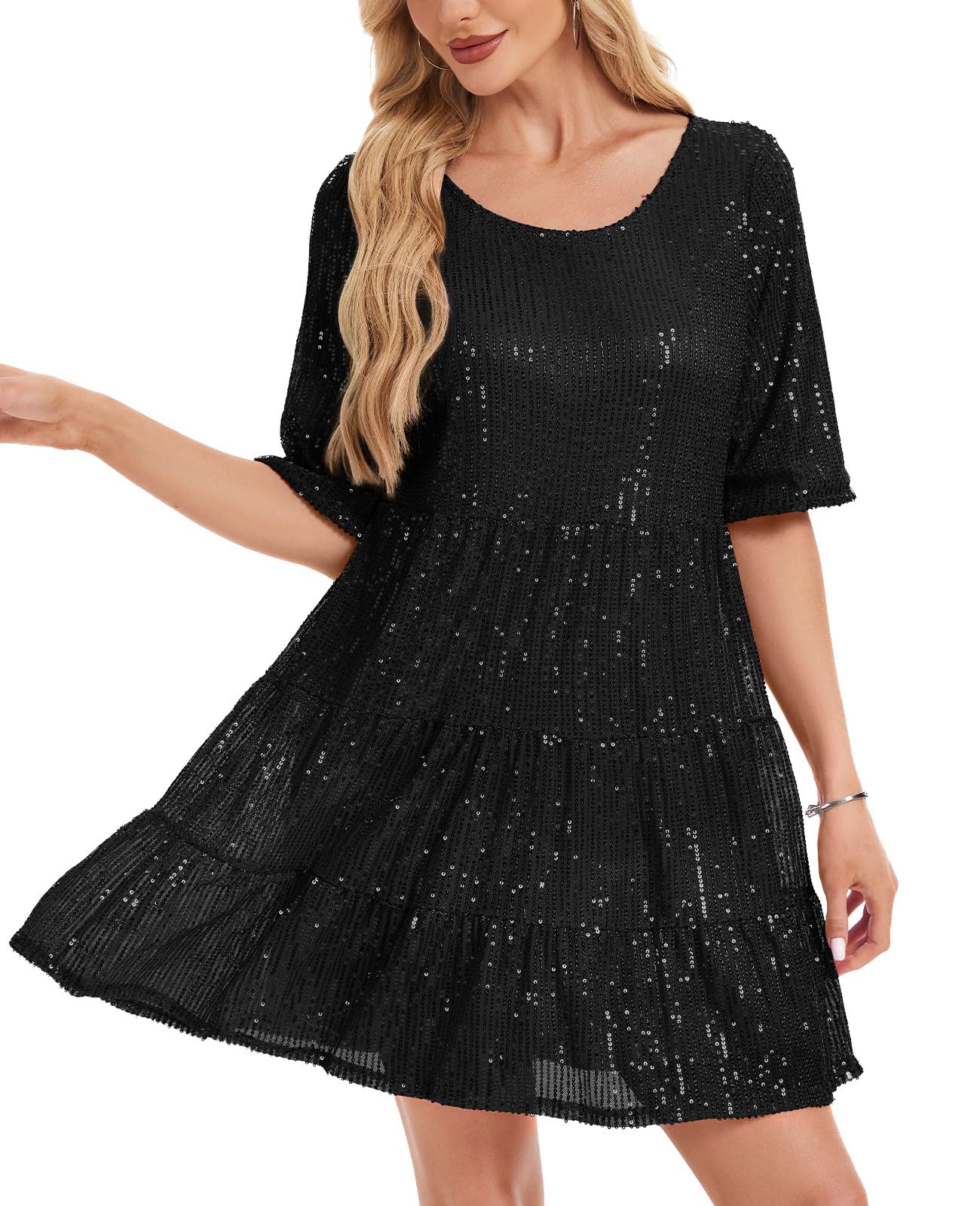 Robe à paillettes étincelante au tombé fluide raffiné - 8