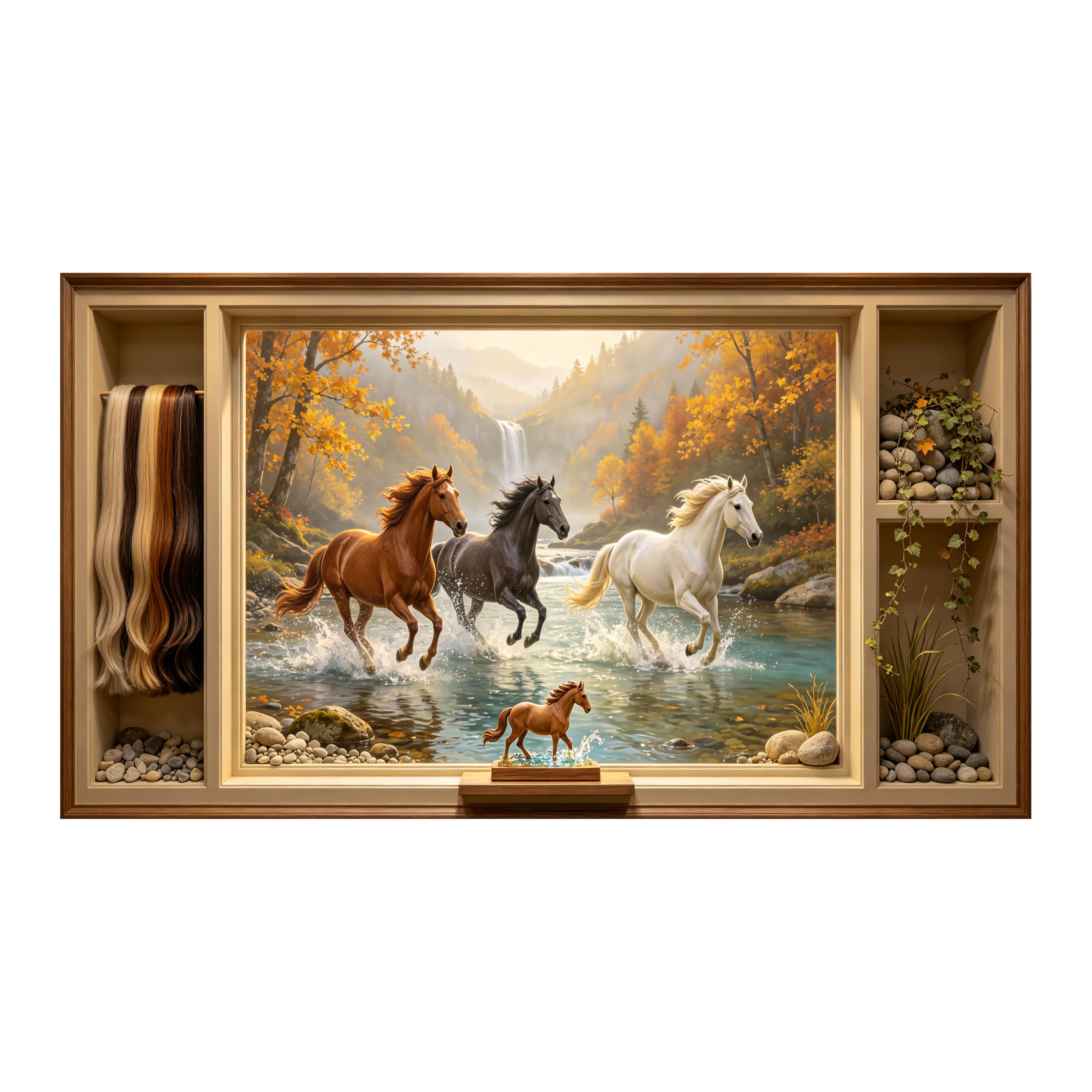 Yzpallescene Art260711136 3D Framed Wall Art Autumn Running Horses Waterfall Large Size Selfadhesive Removable Wall Decor Prints Artwork For Living Room Bedroom Office