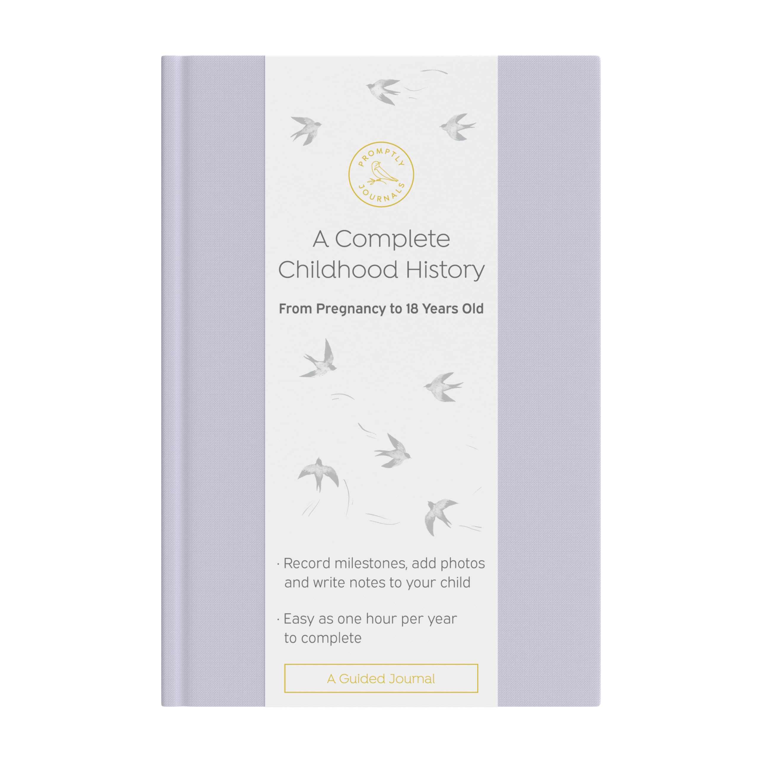 Promptly Journals, A Complete Childhood History: From Pregnancy to 18 Years Old (Lavender Purple, Linen) | Baby Book and Pregnancy Journal | Baby