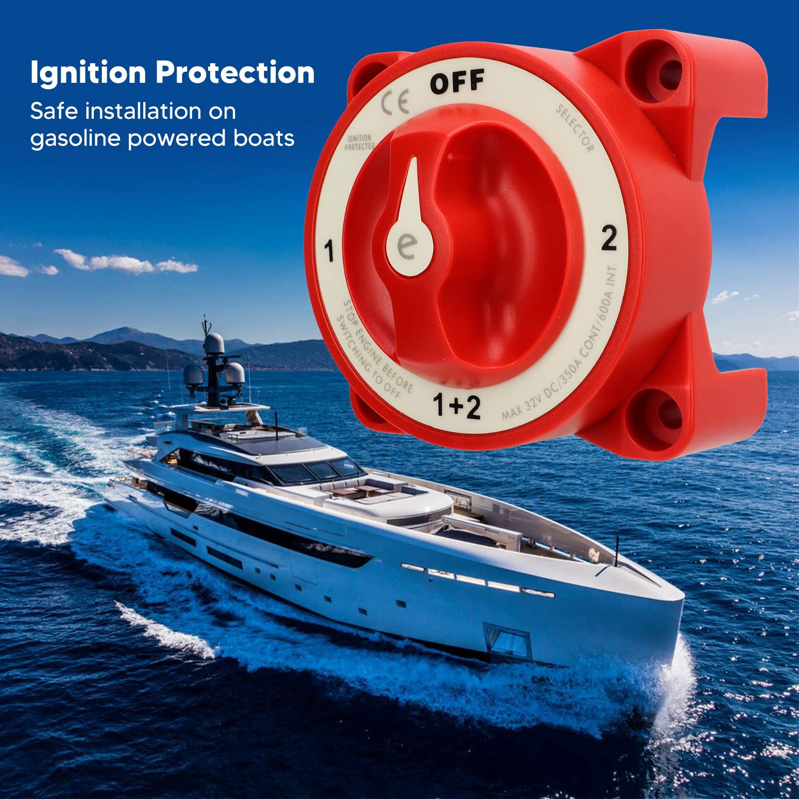 Nutriess Battery Disconnect Switch 4 Gear Position Power Off Isolation Switch for Marine Boat Yacht RV with Enhanced Durability and Easy Installation for Reliable Power Management