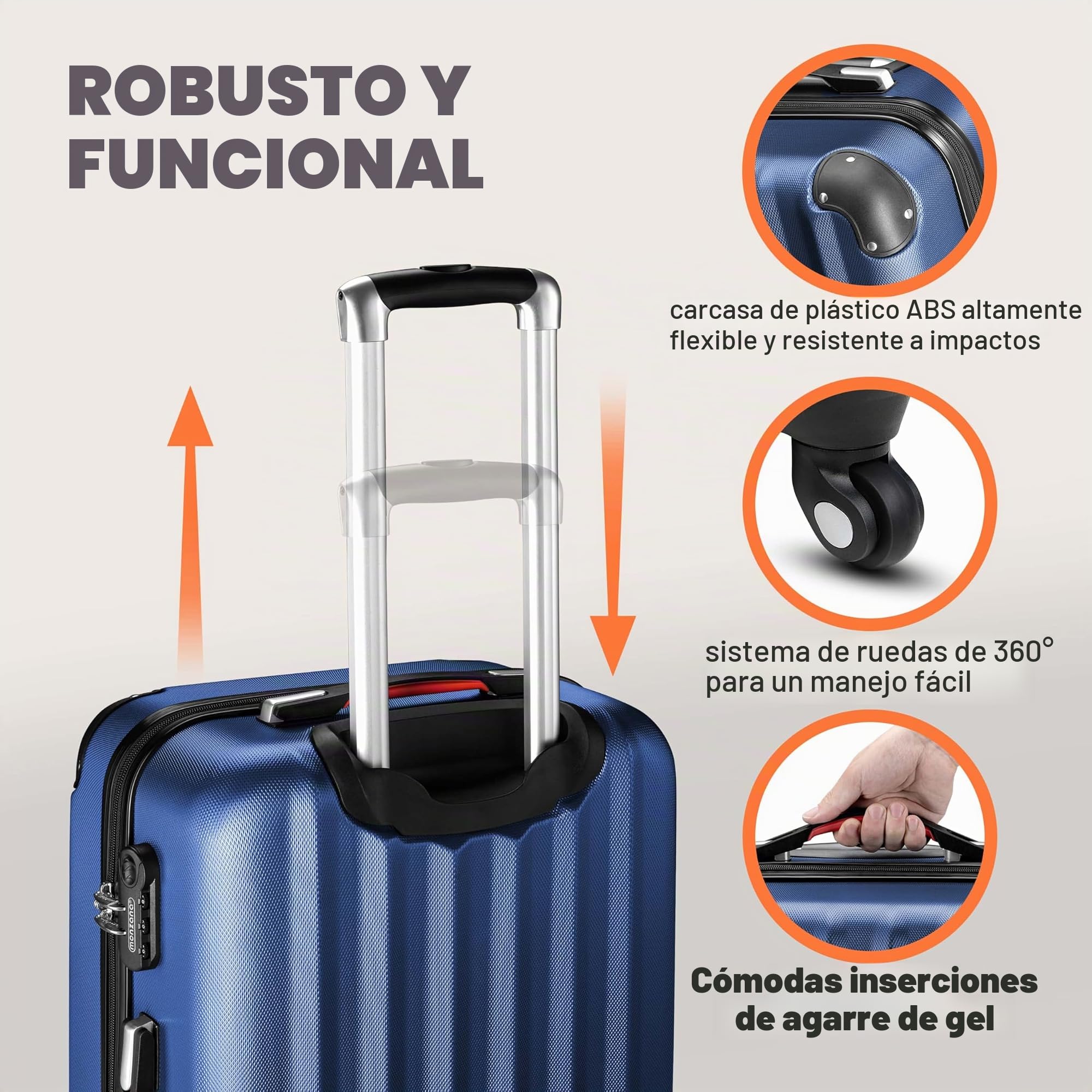 Monzana® Maleta de Viaje XL Rígida Asa Telescópica Trolley 4 Ruedas Azul