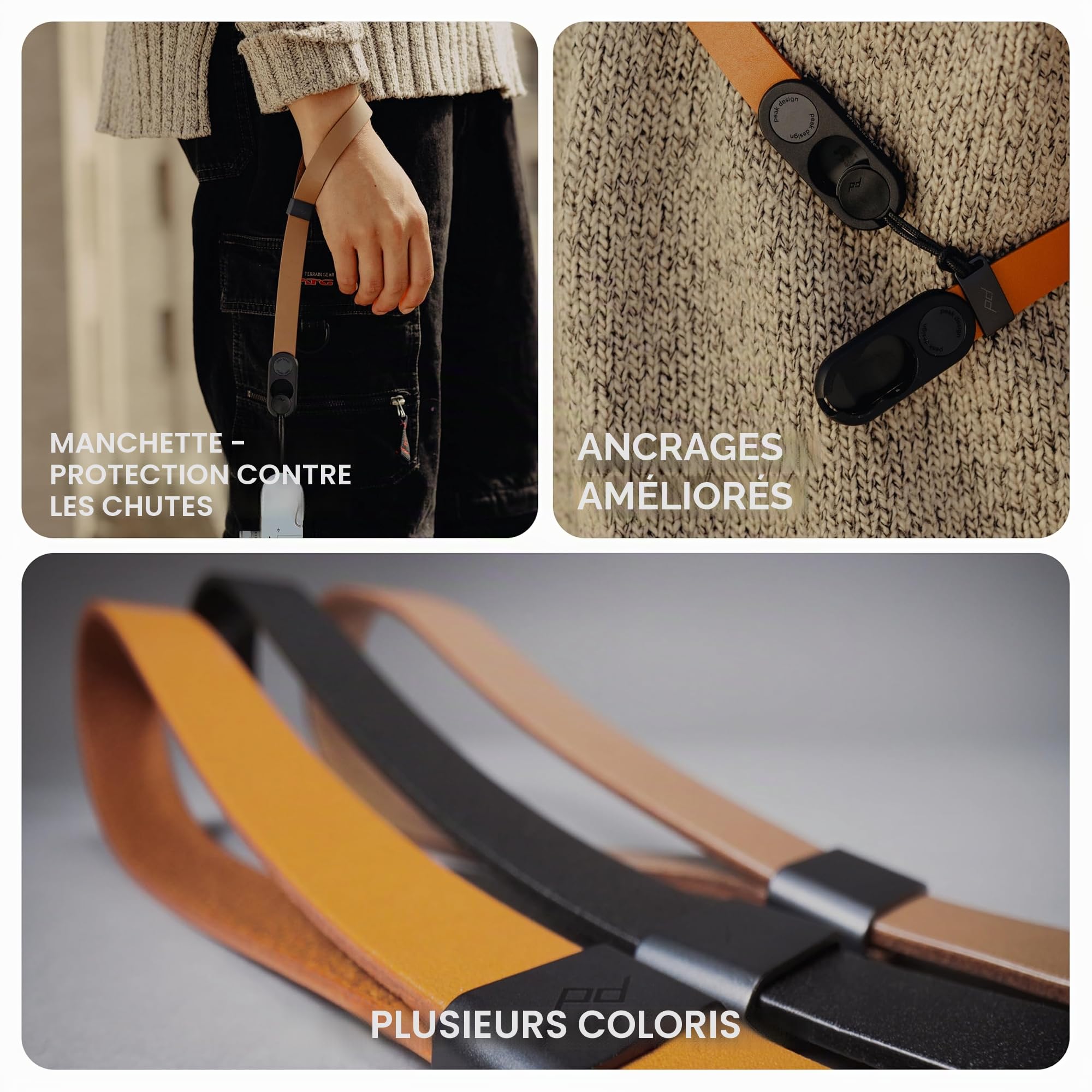 Peak Design Sangle pour appareil photo en cuir pleine fleur brun clair 118,49 cm à dégagement rapide, capacité de 45,4 kg, pour photographes