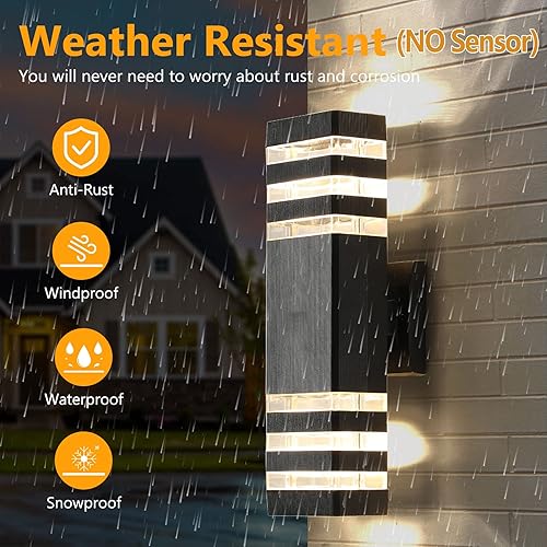 Miniatura 3 de tewei Paquete de 6 luces de pared para exteriores arriba y abajo, 3 capas de color negro, moderna lámpara exterior de montaje en pared para casa,