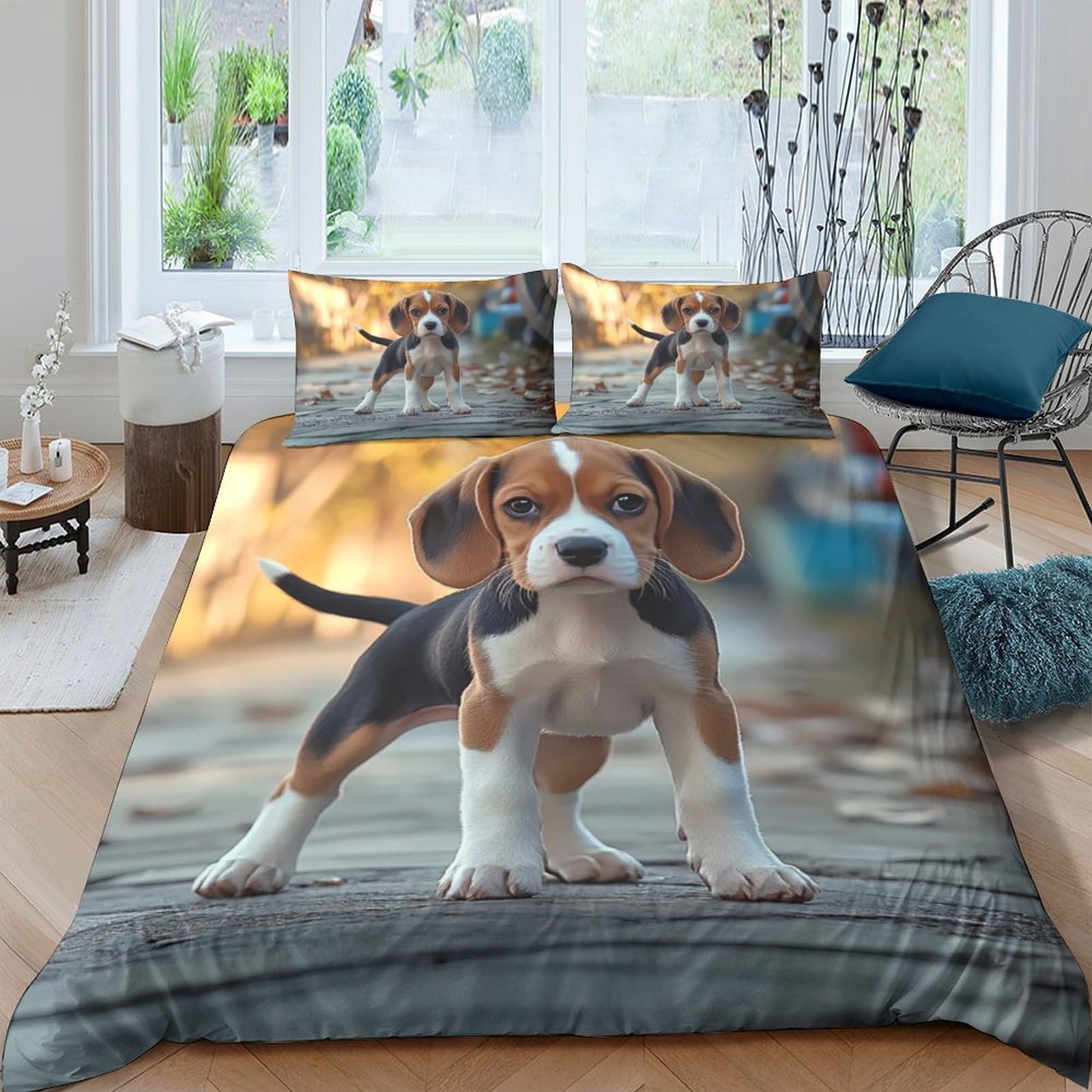 Ctjqhvkz Style-9 3D Printed Playful Beagle Fitted Sheet Microfiber Soft Breathable Puppy Pattern Bed Cover For Bedroom Dorm Mattress Decor Single（135X200cm）