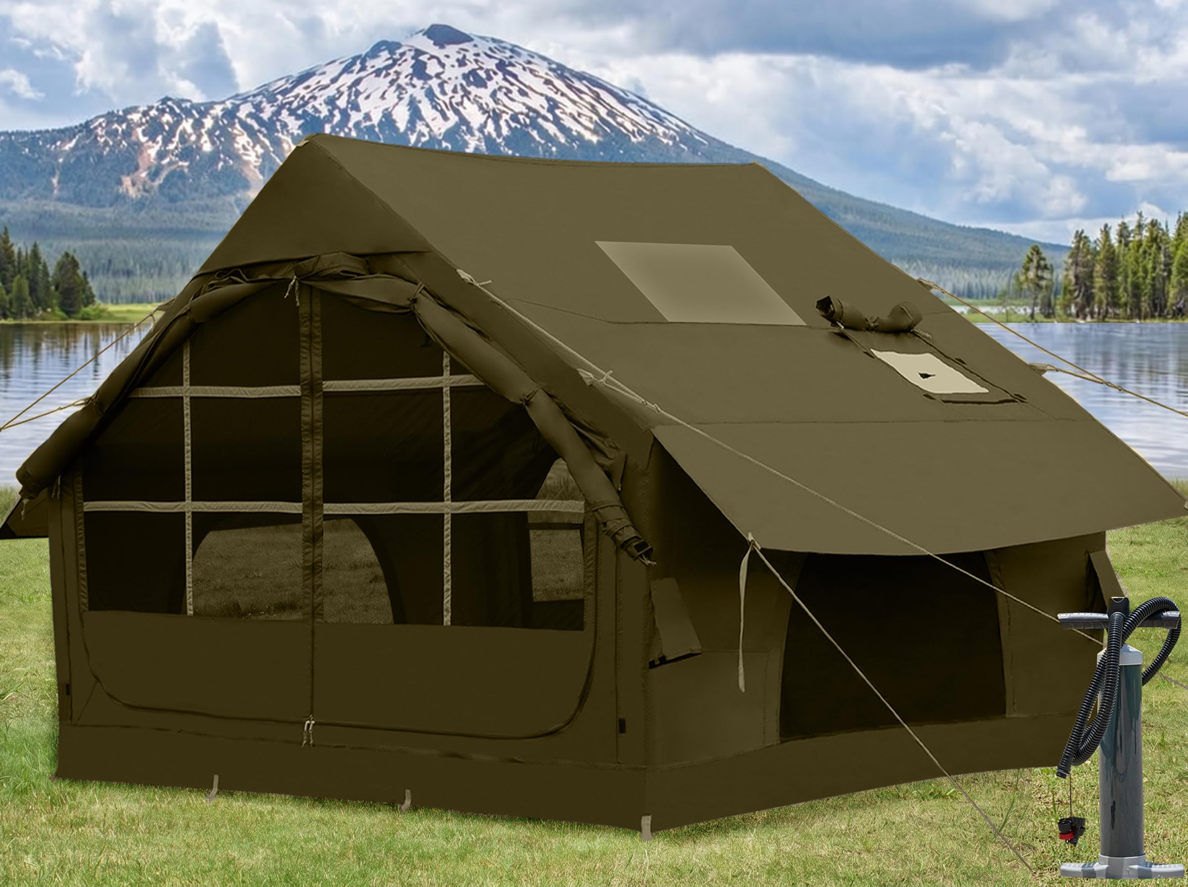 SHANQUAN Tente gonflable avec pompe, tente de camping instantanée pour 4 à 6 personnes, installation facile, tente familiale gonflable pour 4 saisons, tente gonflable imperméable pour le camping avec