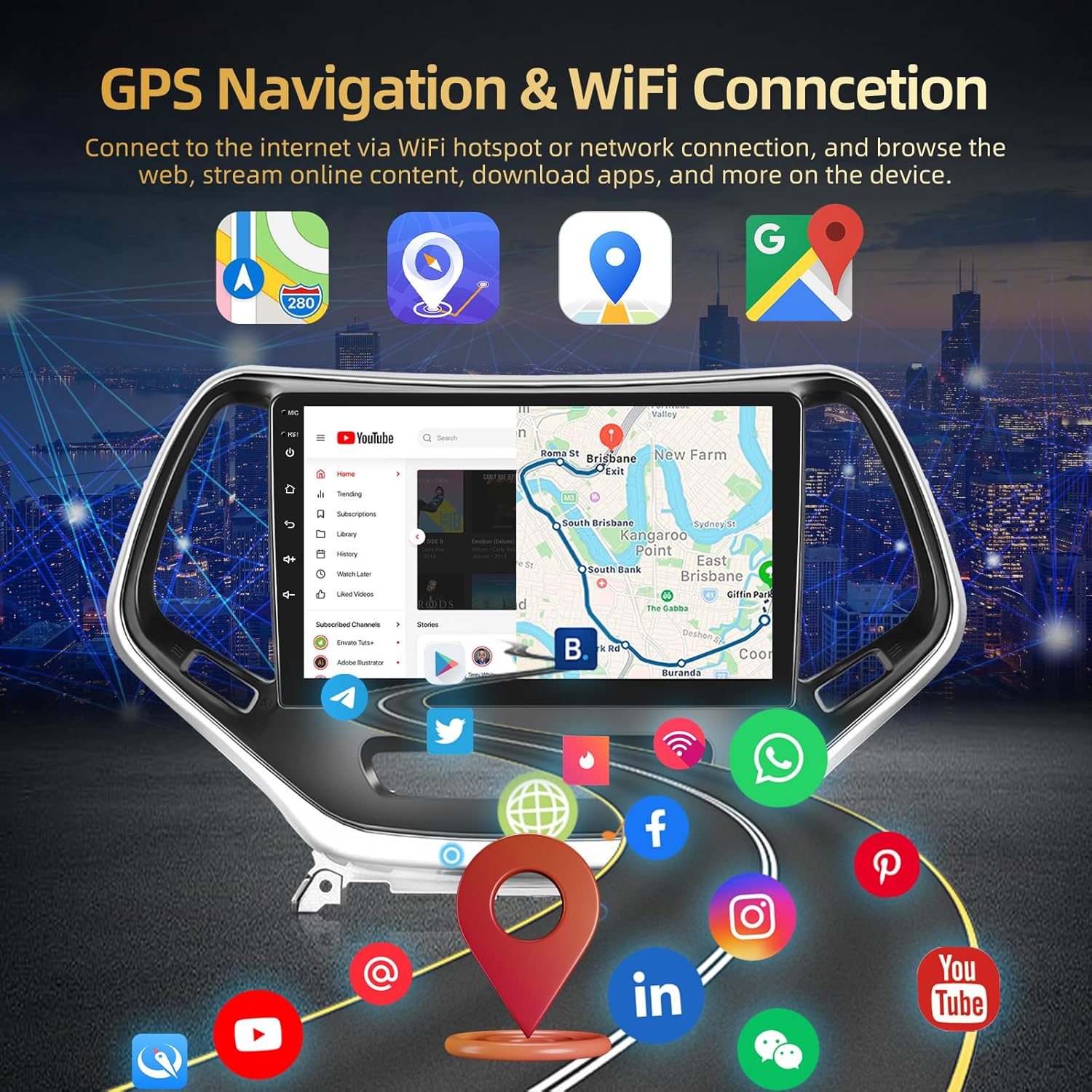 2+64G for Jeep Cherokee 2013 2014 2015 2016 2017 2018 Android Car Stereo - Wireless Carplay & Android Auto - 10.1 Inch Touchscreen Radio with EQ DSP, WiFi, GPS, Split Screen + AHD Rear View Camera