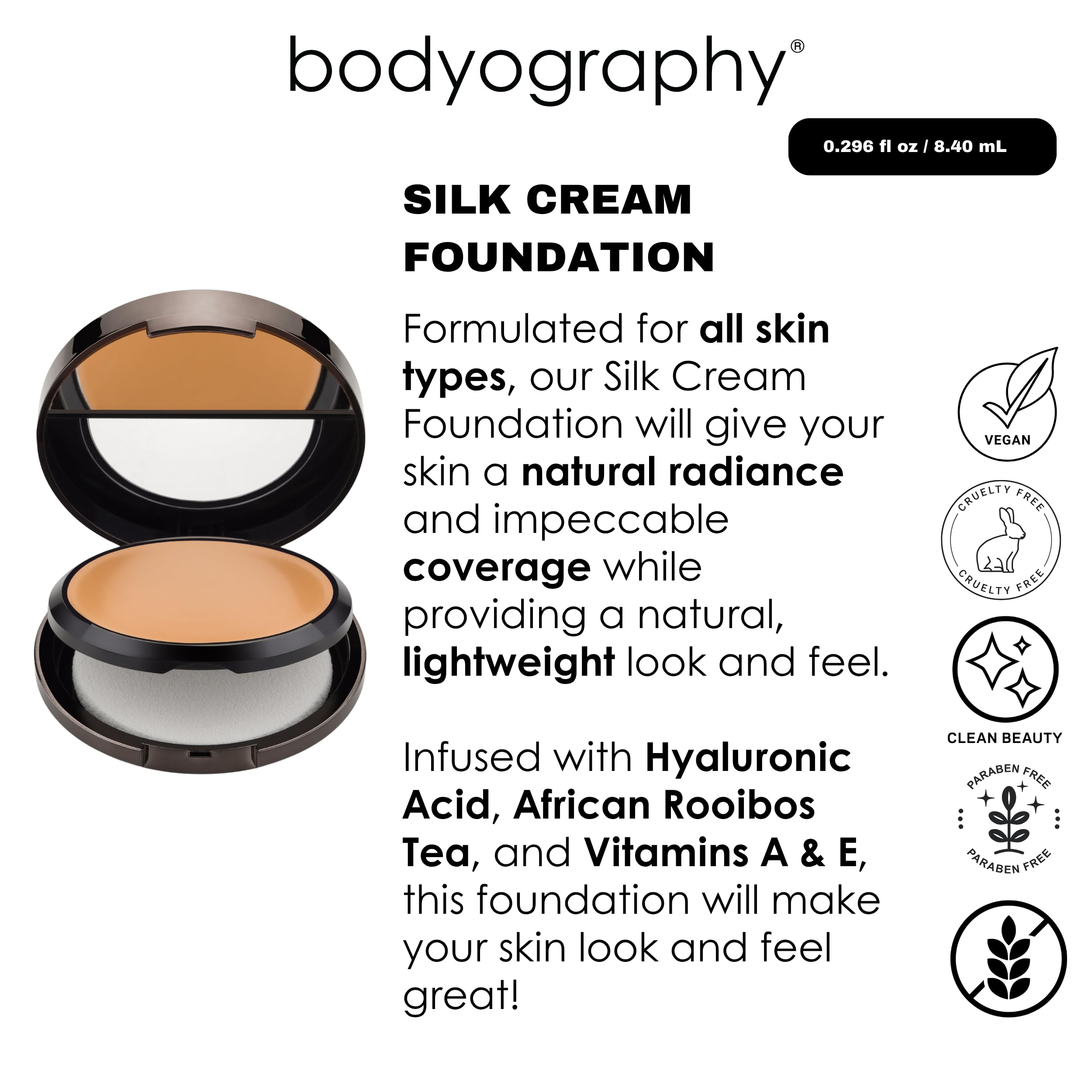 Bodyography Professional Cosmetics Silk Cream Compact Foundation Nr. 02 Inhalt: 8,4ml Compact Make-Up Cream für perfektes Aussehen. Foundation Make Up