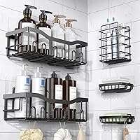 EUDELE 5-Pack Rustproof Stainless Steel Adhesive Shower Caddy - No Drill Bathroom Organizers with Large Capacity Storage