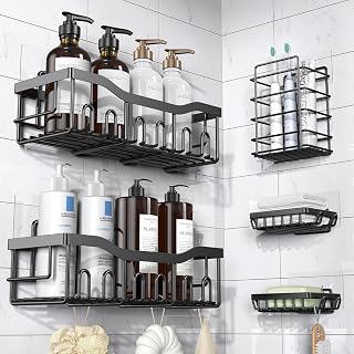 EUDELE 5-Pack Adhesive Shower Caddy Rustproof Stainless Steel No-Drill Bathroom Organizers 40lb Capacity