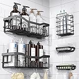 EUDELE Adhesive Shower Caddy, 5 Pack Rustproof Stainless Steel Bath Organizers With Large Capacity, No Drilling Shelves for Bathroom Storage & Home Decor Black XL size