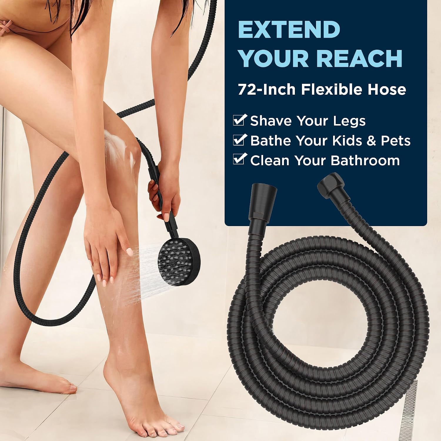 Solid Metal Dual Shower Head Combo with 12 Inch Adjustable Arm Extension, Matte Black | Hand Held Shower Head with Hose, 8 Inch Rainfall, 3-Way Diverter and Shower Arm Extension