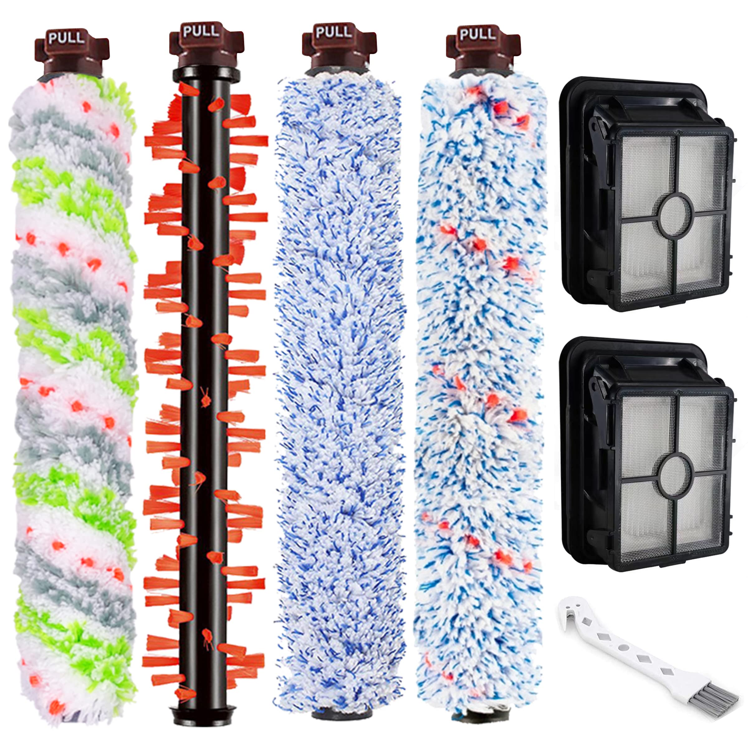 ASIBT 6-Pack 2306A, 1785A Replacement Brush Roller and Filter Set Compatible with Bissell Crosswave 1785 2306 2551 Series Wet and Dry Vacuums (4 Set 1868 +2306 +1926 + 1934 Brush Roll & 2 Pack Filter)