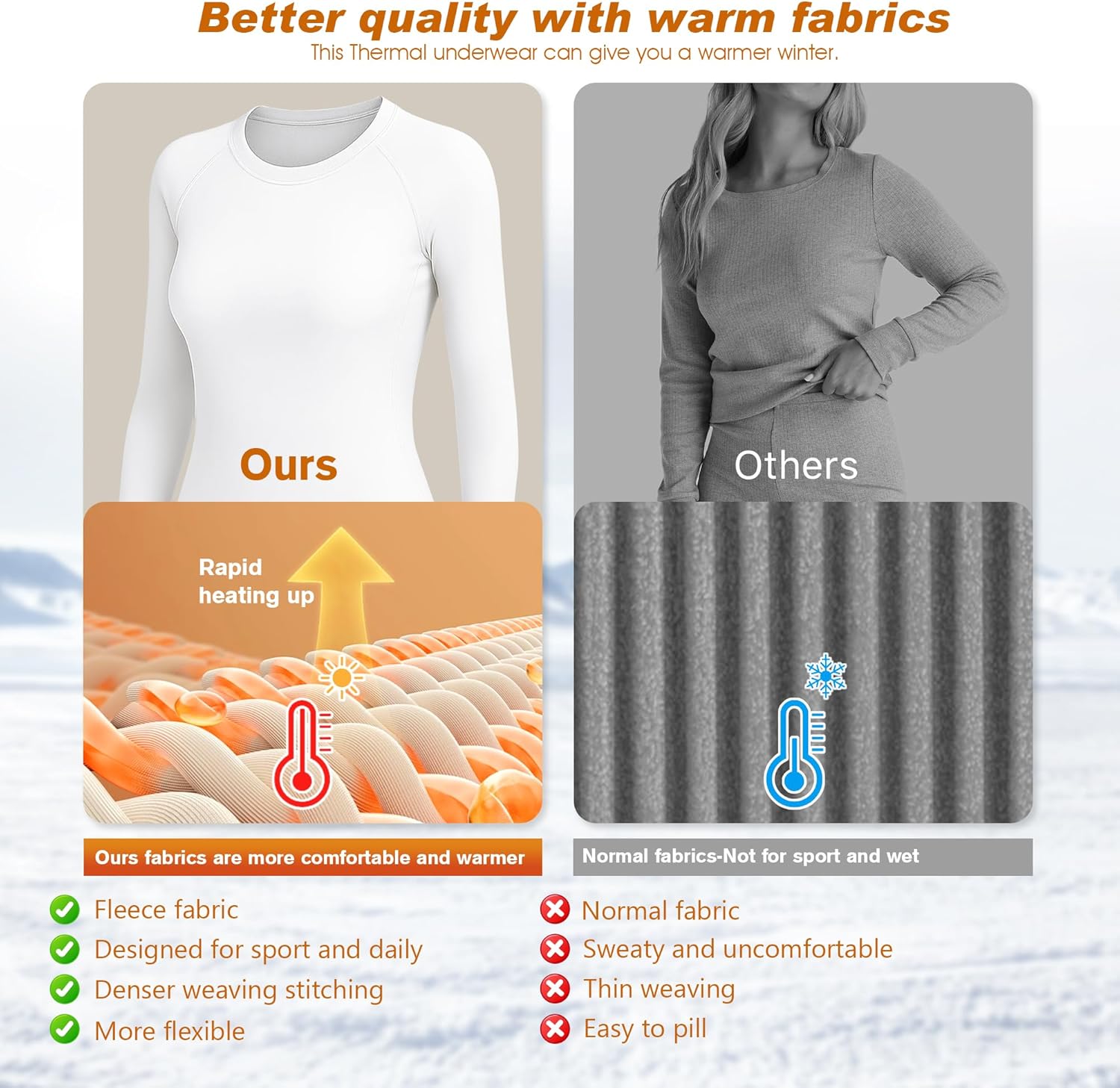 Thermal Underwear Women Long Johns Set Fleece Lined Warm Base Layer Long Sleeve for Weather Top Bottom Pajama - Image 5