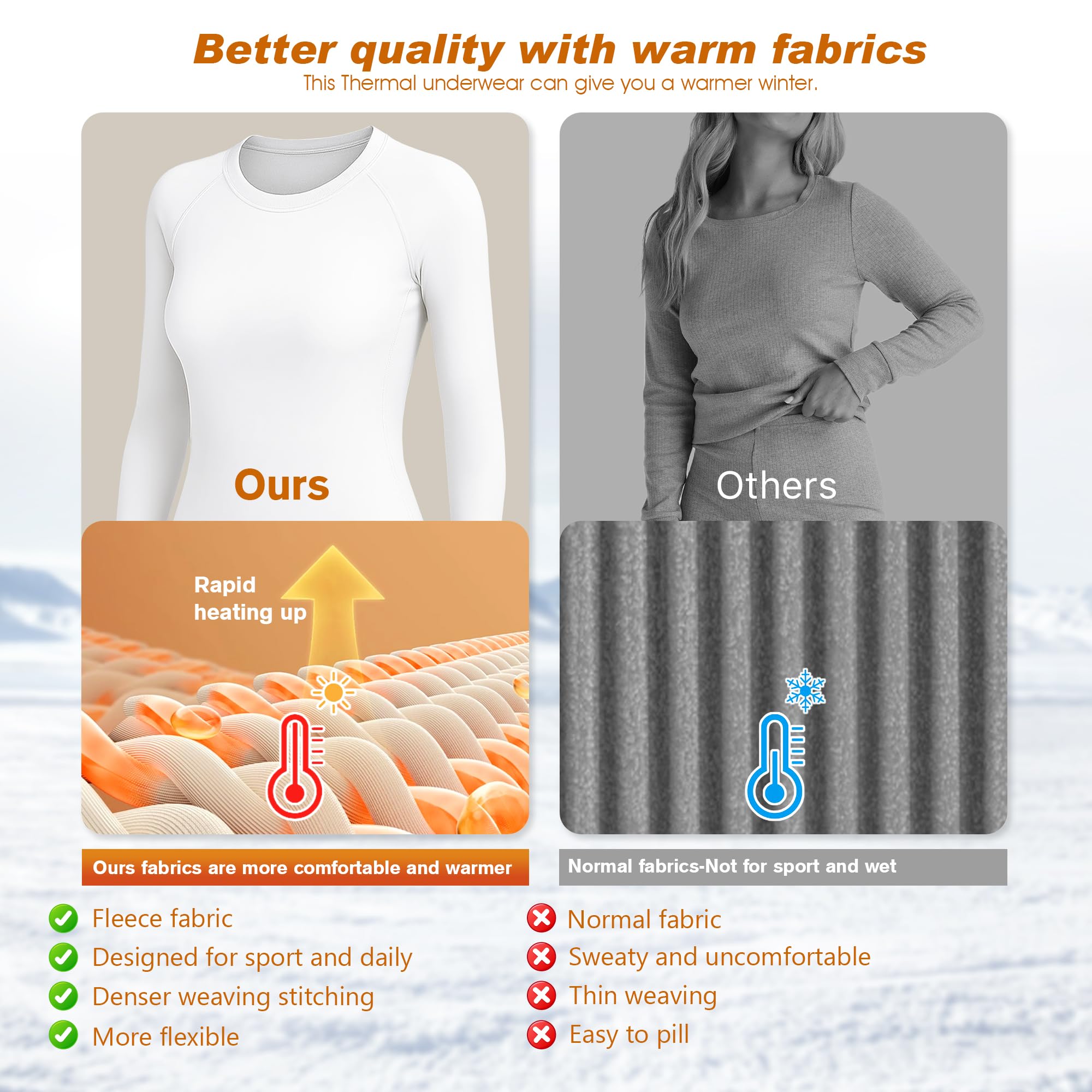 HiZiTi Intimo Termico Donna Maglia Lunga Tuta Invernale Biancheria Termici Abbigliamento Termica Completo Leggings Magliette Calze Pantaloni Termiche Completo Sci Donna Nero Bianca