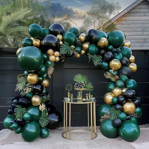 Miniatura 9 de Kit de arco de guirnalda de globos de año nuevo verde esmeralda y dorado negro de lujo, doble relleno, verde azulado oscuro con globos en explosión