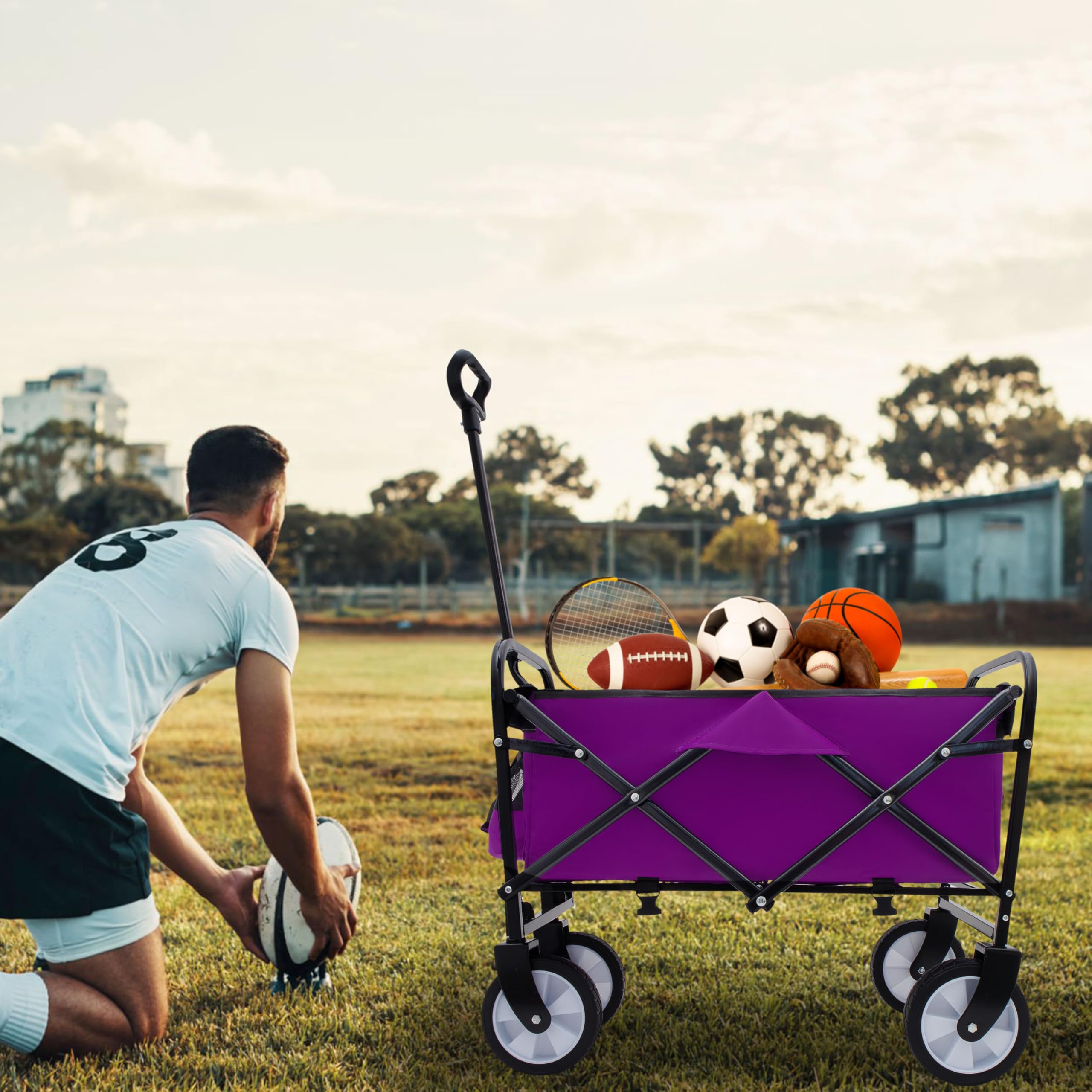 Carrello pieghevole da esterno 3 in 1 – Carrello multiuso con sistema di cinghie, supporta 102 kg, ideale per shopping, campeggio, spiaggia, sport, giardino, viola