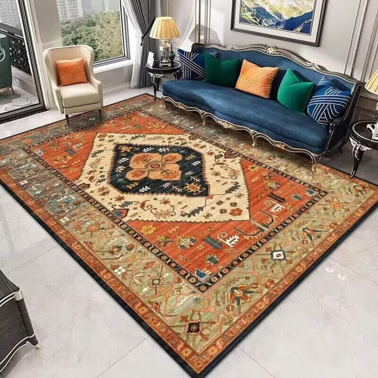 Tapis D'entrée Orange Bohémien Tapis Salon Couloir Antidérapant Paillasson Extérieur Polyester Paillasson Exterieur Interieur Rug Salon Chambre Lavable 100x120cm
