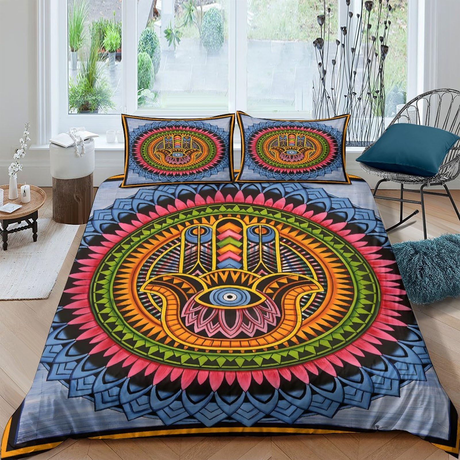 Ctjqhvkz Style-4 3D Printed Mandala Hamsa Fitted Sheet Microfiber Soft Breathable Boho Psychedelic Mattress Cover For Bedroom Dorm Decor Single（135X200cm）