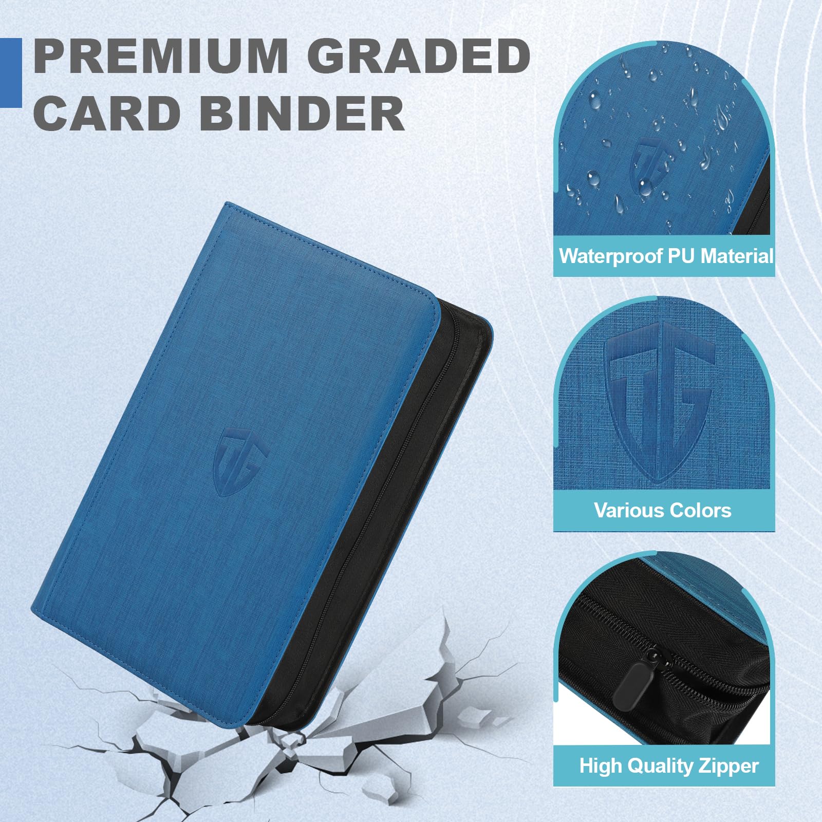 TCGUARD Fundas de cartón graduadas para tarjetas en formato PSA y similares con fundas, con capacidad para 32 tarjetas PSA, carpeta de colección premium de 4 fundas para tarjetas, azul