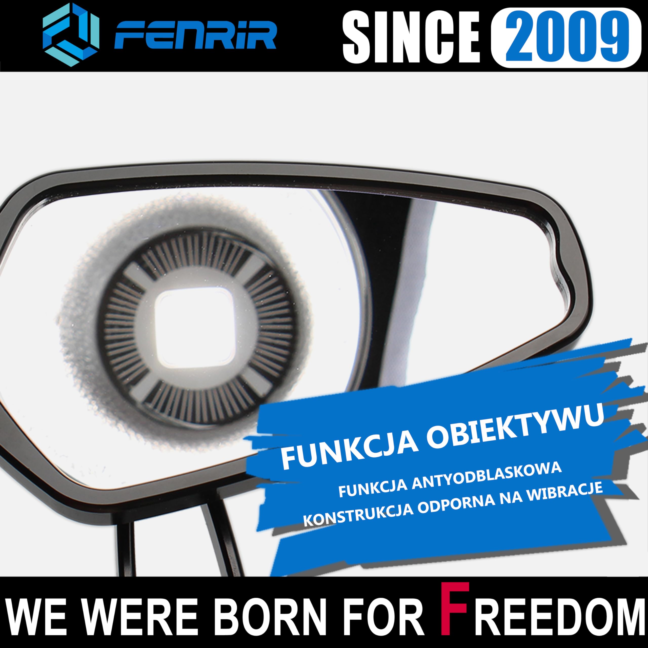 FENRIR (Nie Emark) Lusterka Kierownicy Motocykla Kierownicę Lusterko Boczne motocyklowe Czarne CNC Kute ze stopu aluminium Antyodblaskowe Konstrukcja redukująca wibracje Zakrzywione soczewki 801-0374