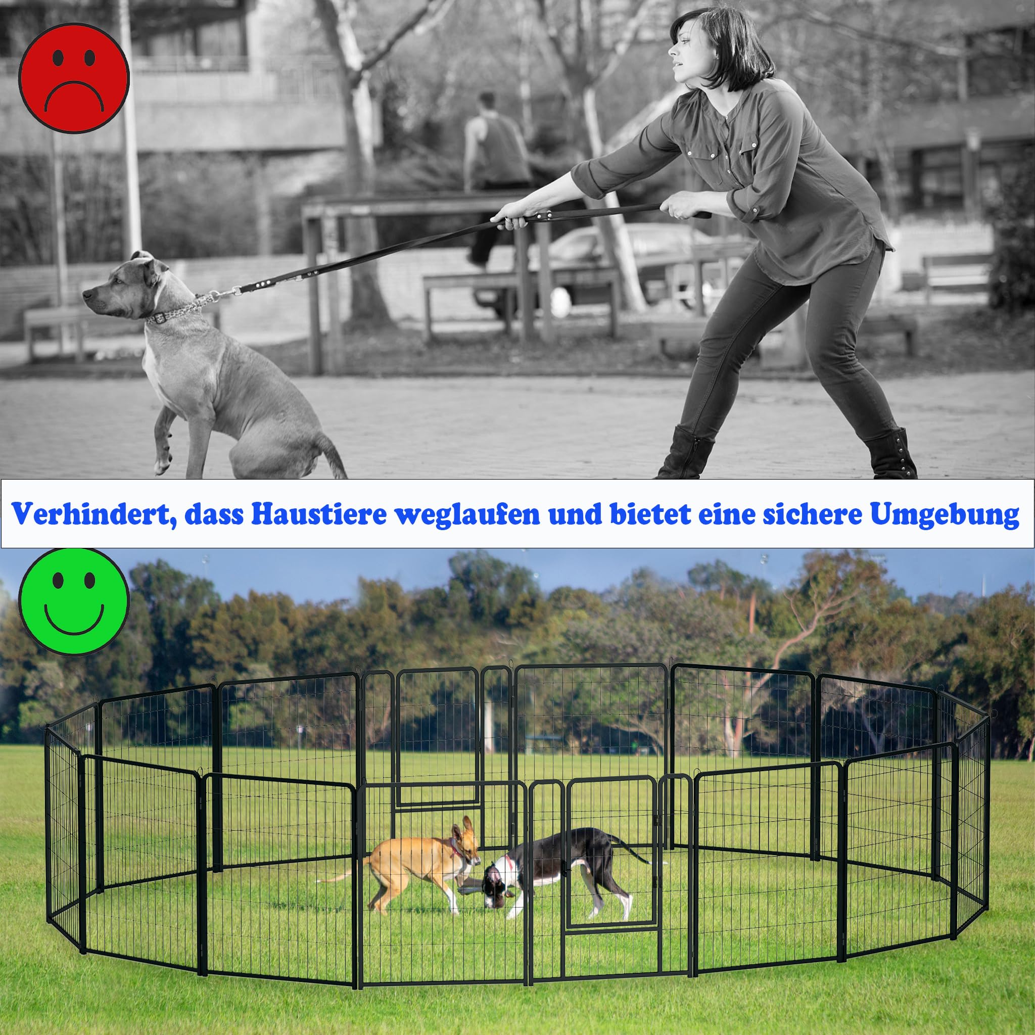 AufuN 8-TLG Welpenauslauf faltbares Freilaufgehege Tierlaufstall 80cm hoch, Automatische Verriegelung, Laufgitter Welpenlaufstall mit Tür für Hunde, Kaninchen, Kleintiere, Katze