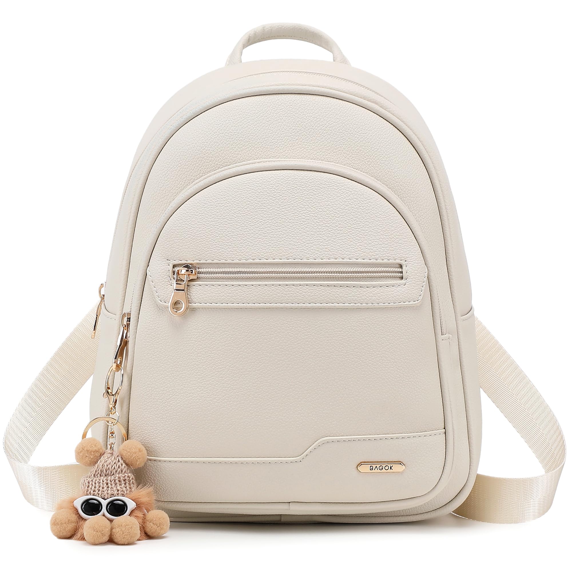 BAGOK Mini Rucksack Damen Klein – Eleganter Kunstleder Rucksack mit Steppoptik, Plüschanhänger & Quaste – Für Frauen & Mädchen im Alltag & auf Reisen