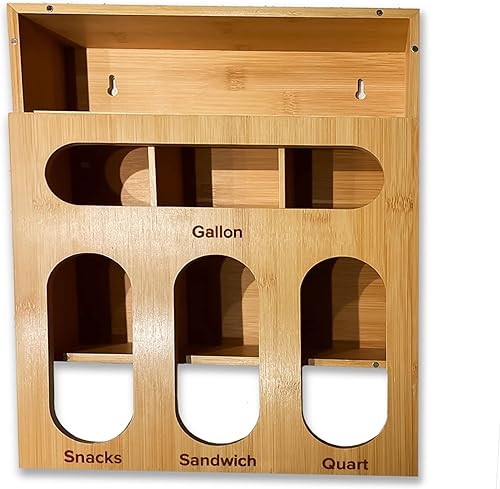 Organizadores de bolsas de bambú para cajones de cocina, solución de almacenamiento premium para bolsas de variedad de galones, cuarto de galón,