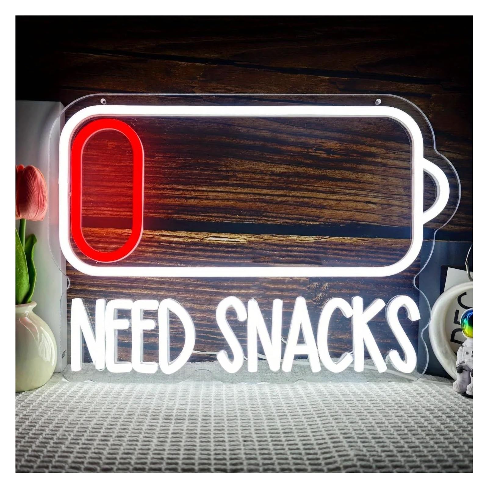LEMST Sign Lamp Need Snacks Neon, USB Powered Dimmable Neon, Suitable for Parties, Bars 25.2x36cm