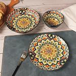 YA JU Mandala Dinnerware Sets (12 Pcs) Serves 4, Buffet Dinnerware, Boho Plates and Bowls Dish Set with 8" salad Plate 8" Dessert Plate 4.8" bowl, apply Casual dining Indoor Outdoor Dining Party