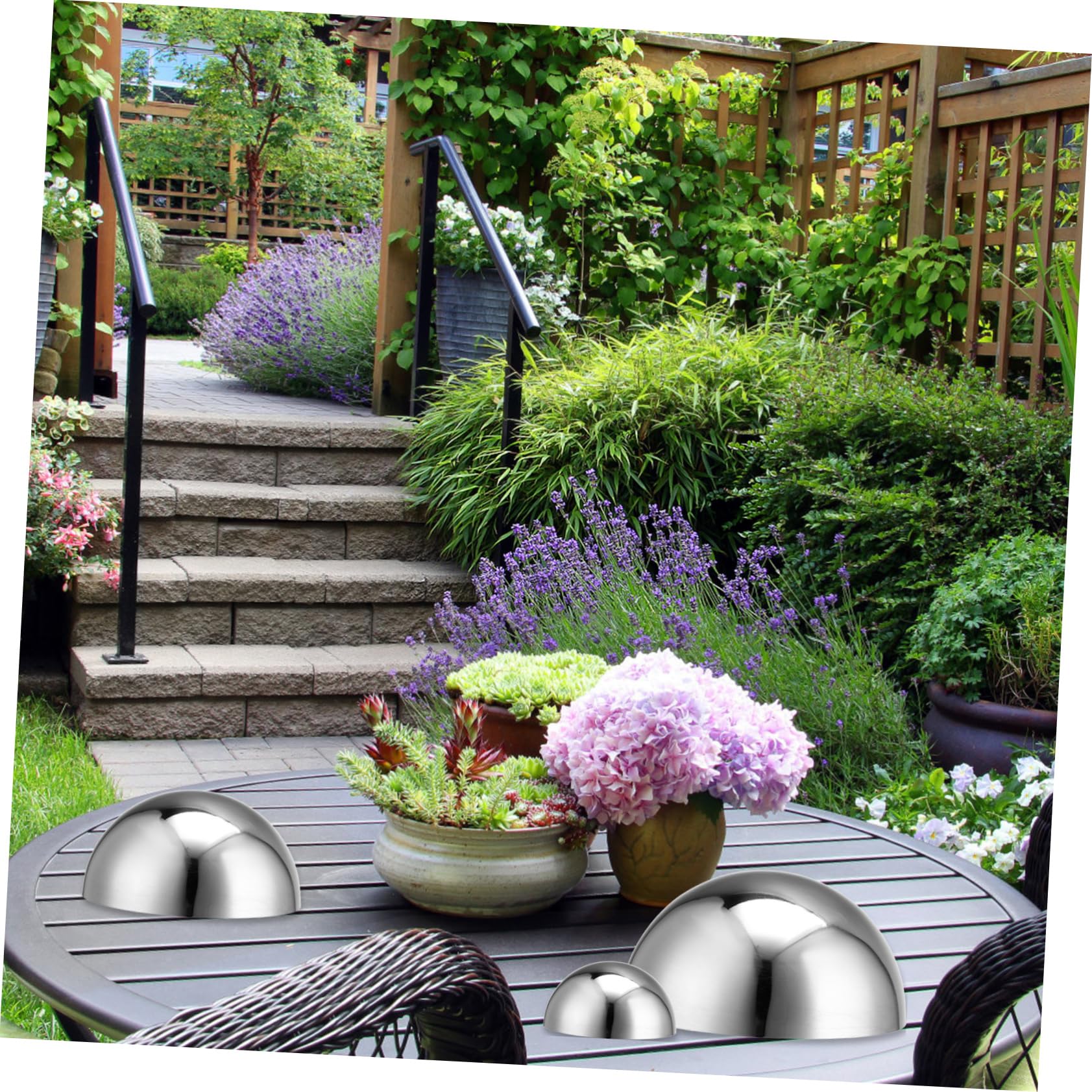 Happyyami 10pezzi Sfere Mezza Sfera Riflettenti in Acciaio Lucidato Palline Decorativa Per Giardino Outdoor Globo Specchio Semi Sferico Per Decorazioni e Casa Vari Diametri