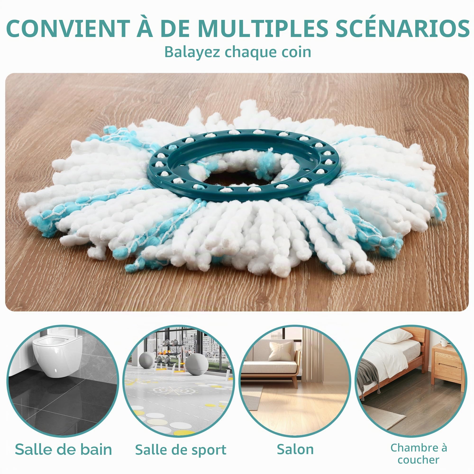 HAOYULUO 4 têtes de rechange utilisées pour Leifheit Clean Twist Mop ,blanc,pour tous les types de sols