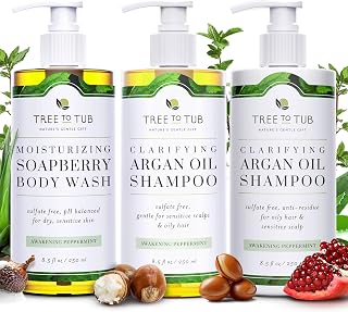 Tree To Tub Sulfate Free Shampoo and Conditioner Set for Oily Hair, Sensitive Scalp & Peppermint Body Wash for Sensitive Skin Dry Skin - pH Balanced Moisturizing Body Wash Shampoo and Conditioner