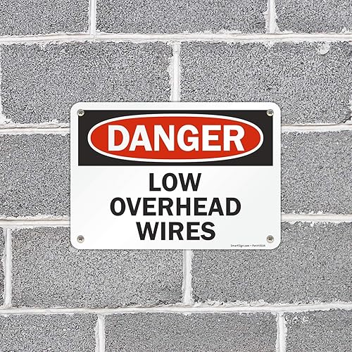Miniatura 3 de SmartSign Letrero "Danger - Low Overhead Wires"  Aluminio de 7 x 10 pulgadas