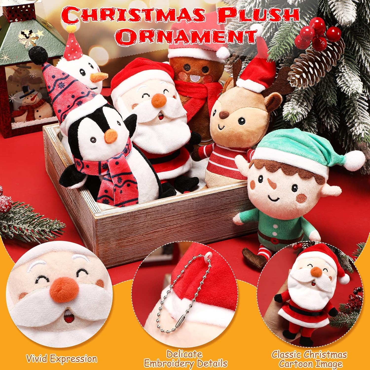 HyDren 6 Pcs Christmas Stuffed Animal Plush Set Mini Christmas Ornaments Snowman Elk Gingerbread Man Santa Elf Stuffed Animals for Xmas Party Gift Favors - Image 3