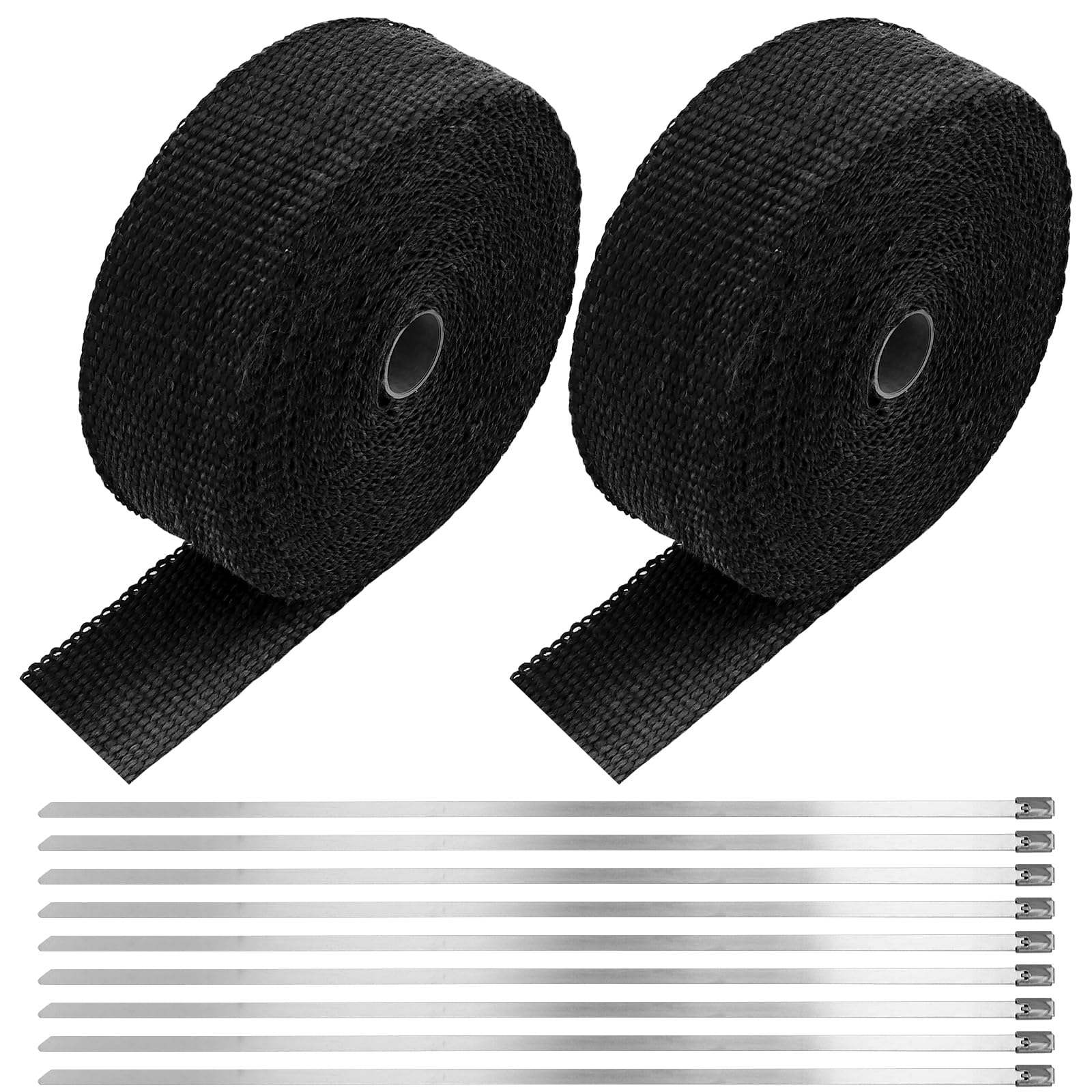 2 nastri di protezione dal calore, 15 m x 50 mm, in fibra di basalto, protezione dal calore per moto, con 20 fascette in acciaio inox, nastro di scarico per auto, collettore termico