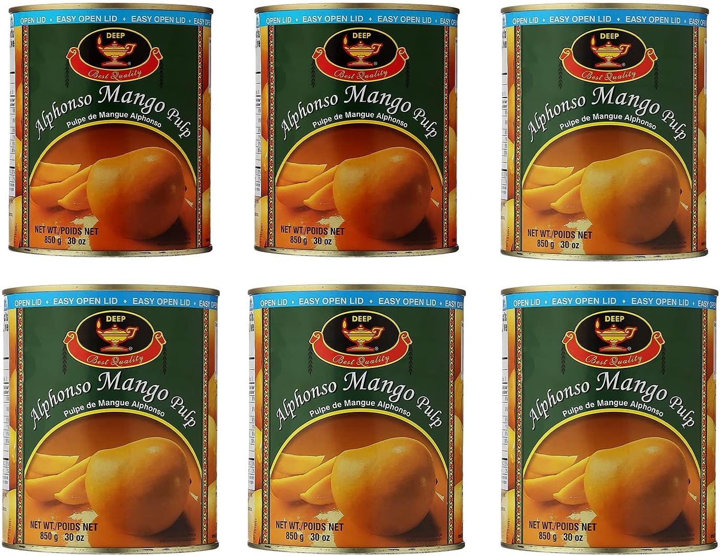 Deep Alphonso Mango Pulp - 850 Grams / 30 Oz. (Pack of 6)