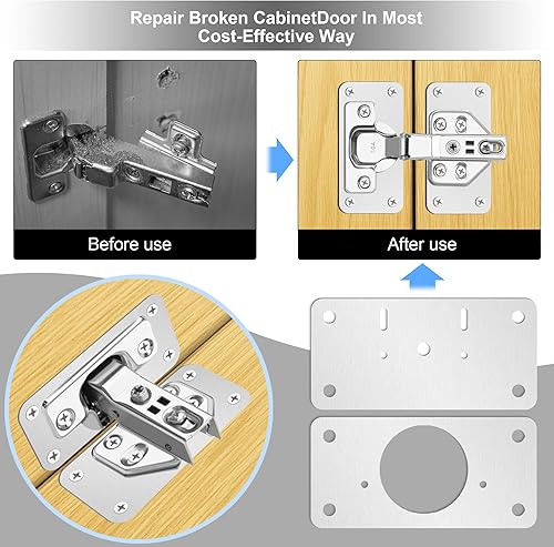 Miniatura 4 de Zqeven Paquete de 12 piezas de reparación de bisagras, placa de reparación de bisagra de puerta de gabinete, placa de fijación de bisagra para
