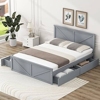 Amazon.com: LZ LEISURE ZONE Queen Size Platform Bed, Wooden