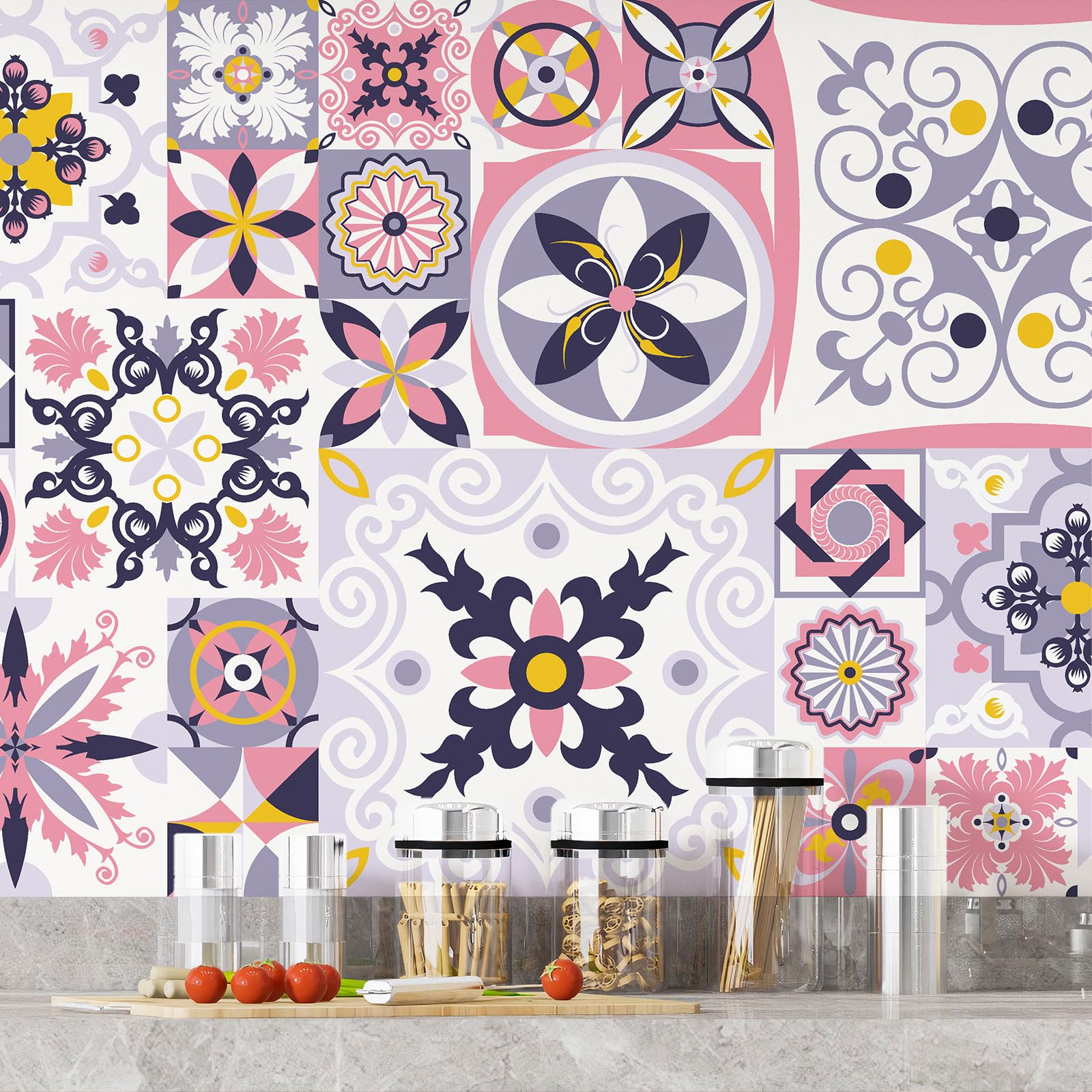 Lumalea Adesivo per cucina, effetto piastrelle di cemento, 3617681258452, adesivo + protezione opaca, 70 x 105 cm