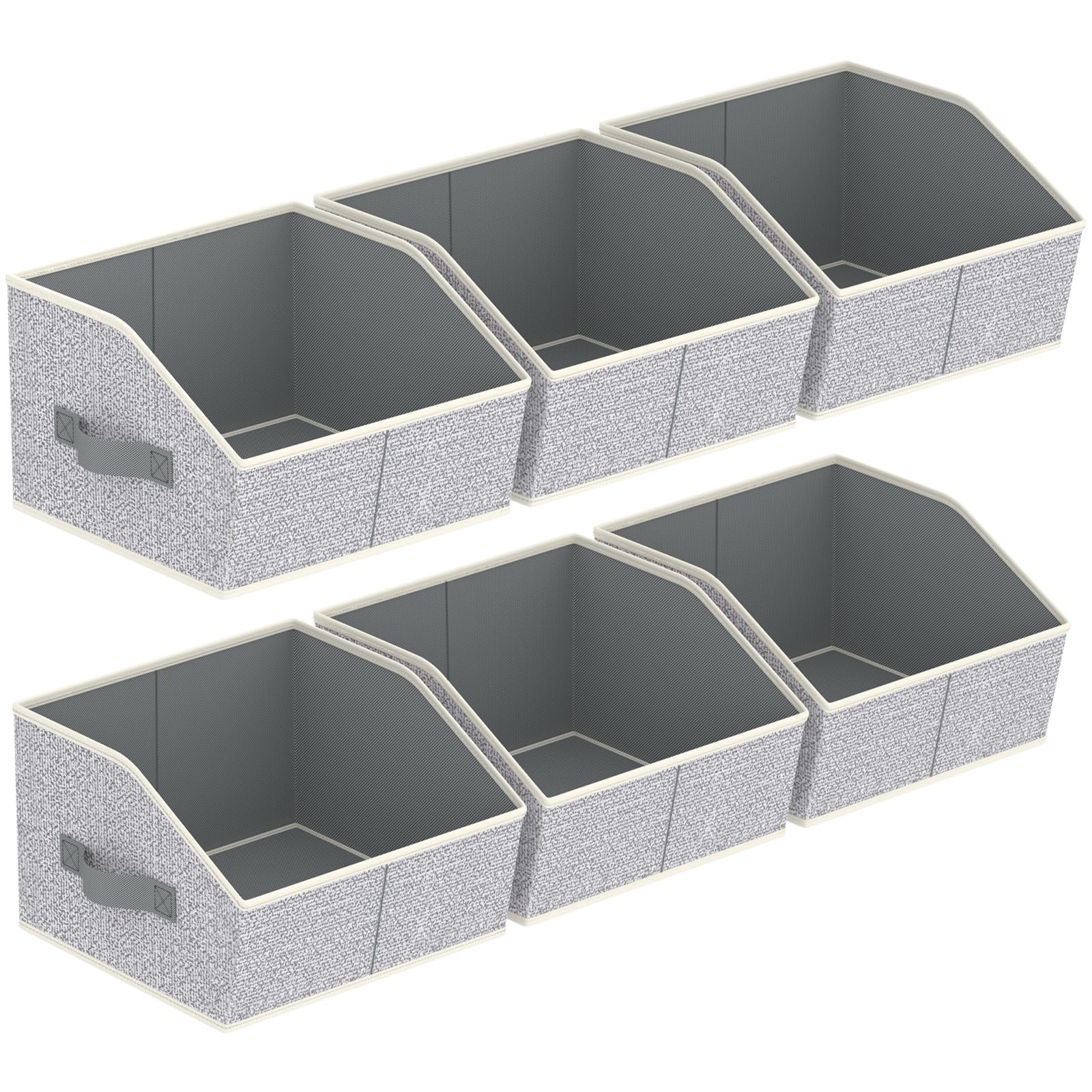 Homsorout Storage Bins for Shelves - Small Trapezoid Closet Shelf Organizer, Fabric Organization Bins with Handles, Storage Baskets for Clothes, Towel, Purse, 6 Pack, Light Gray