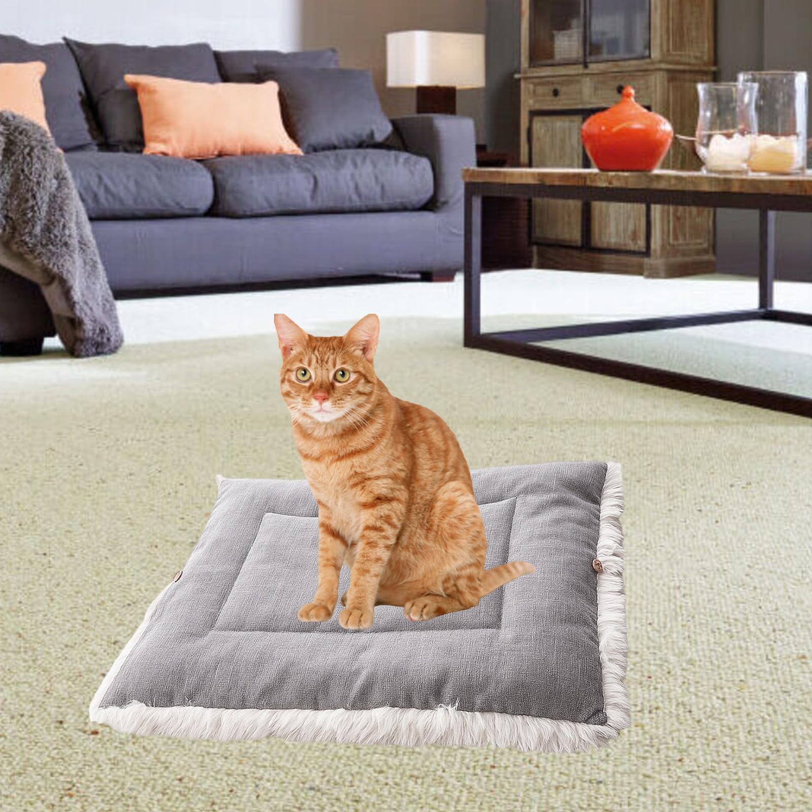 سرير مريح للقطط في الاماكن المغلقة، ناعم ودافئ وجيد التهوية، كيس نوم للقطط مصنوع من مواد امنة وغير سامة، مناسب لجميع المواسم، عش مثالي للحيوانات الاليفة، 61 × 51 سم، رمادي