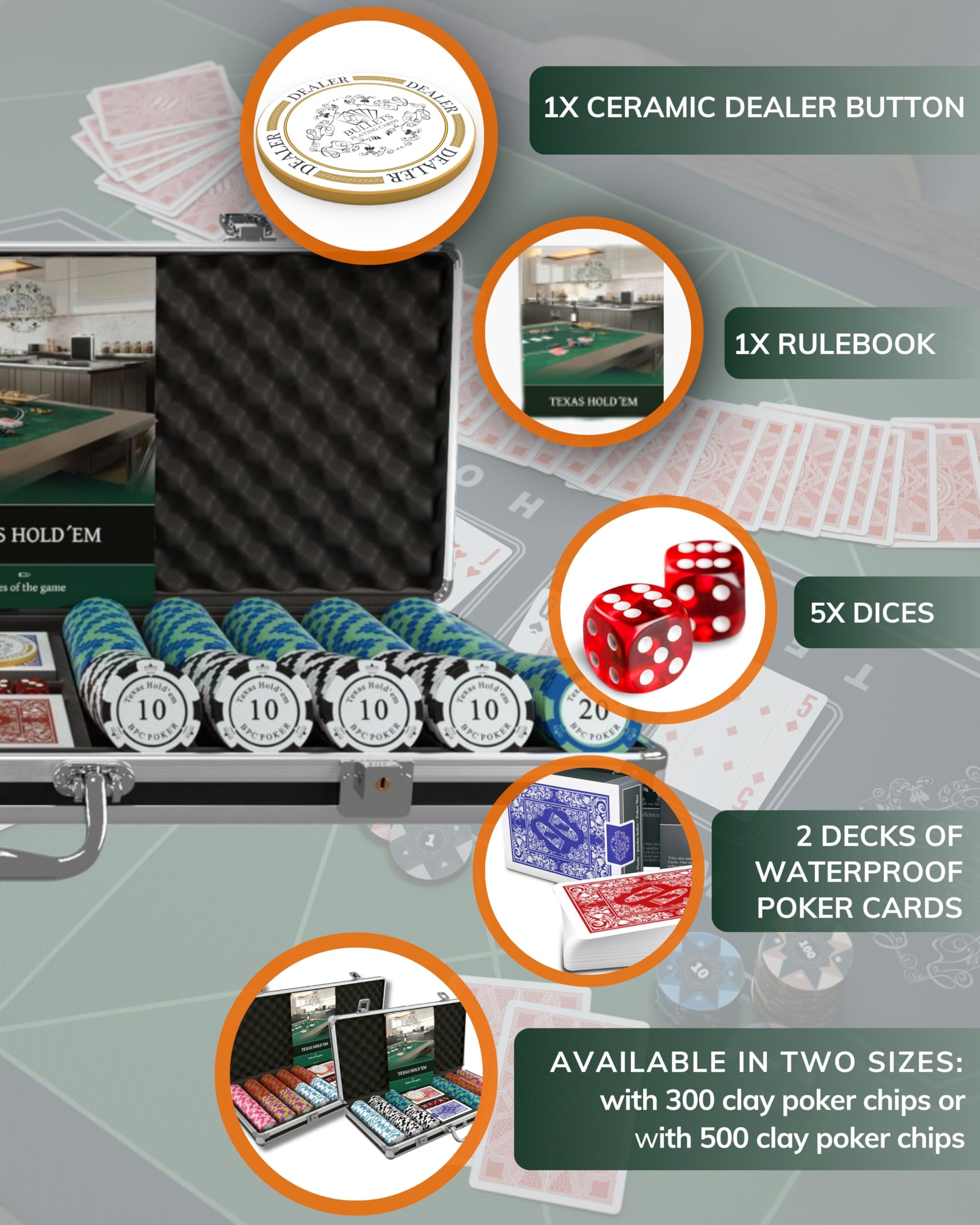 Poker Set Deluxe con 500 fiches Carmela Clay e Carte da Poker Bullets Playing Cards