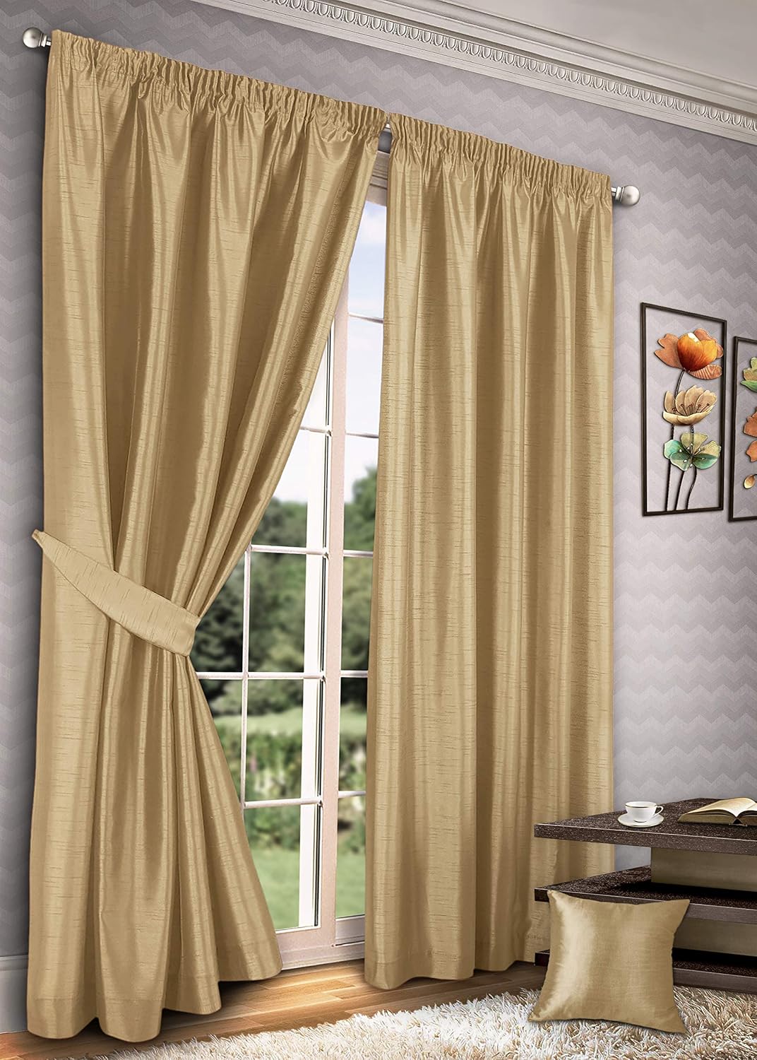 Intimates Fully Lined Faux Silk Window Treatment Curtain Pair Pencil